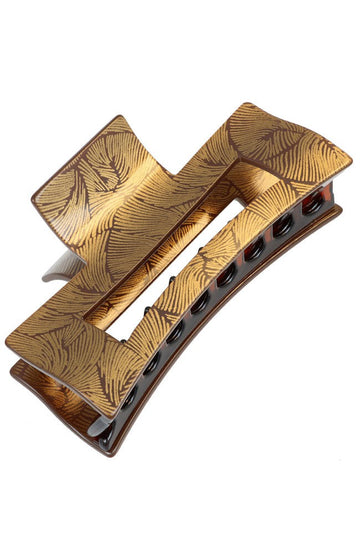 Large Rectangle Cutout Claw Clip - Gold Fern