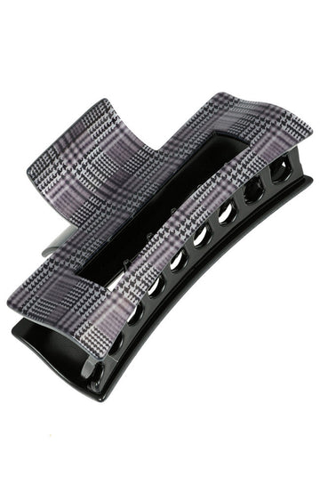 Large Cutout Rectangle Claw Clip - Plaid Black
