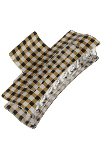 Large Cutout Rectangle Claw Clip - Whiskey Check
