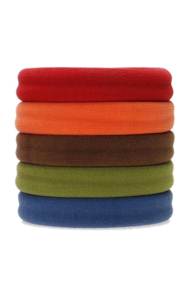 Thick workout hair ties, Colorful Sport Ponytail Pack by L. Erickson. Hair bands include: red, orange, eggplant purple, sage green, slate blue