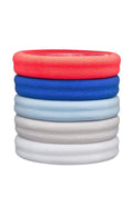 Thick workout hair ties, Colorful Sport Ponytail Pack by L. Erickson. Hair bands include: orange, blue, light blue, grey, white