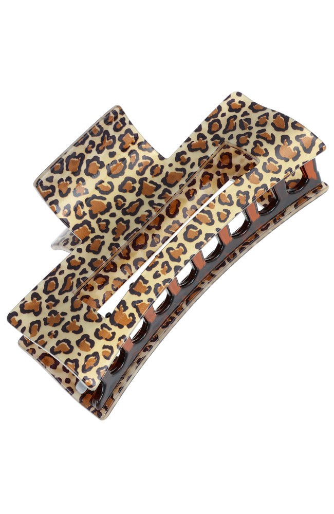 Large Cutout Rectangle Claw Clip - Golden Leopard