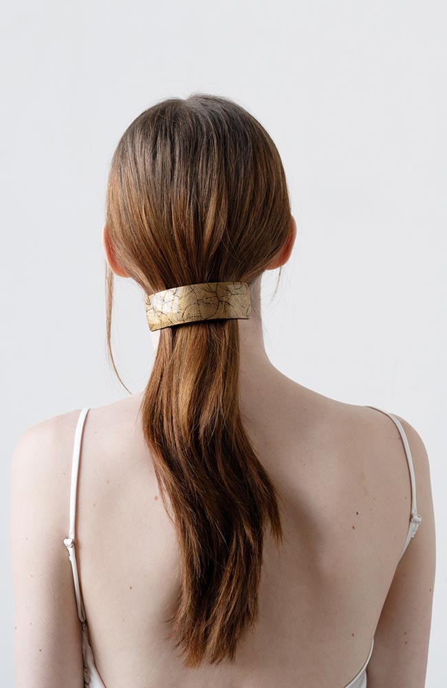 Rectangle Volume Barrette - Gold Fern