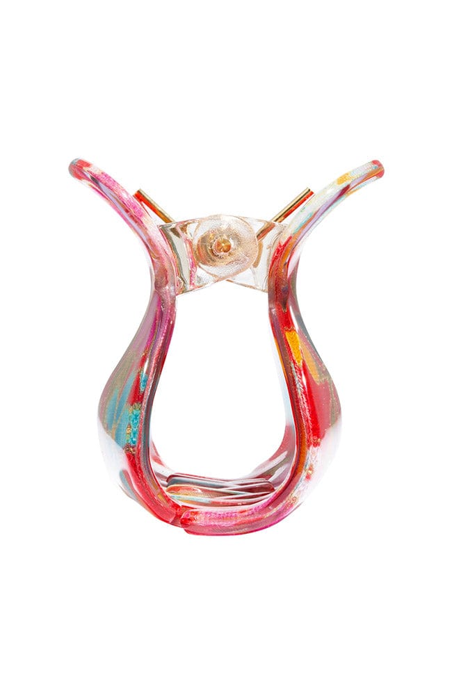 Little claw hair clip with floral and red acetate laminate and spring closure, by France Luxe, side view