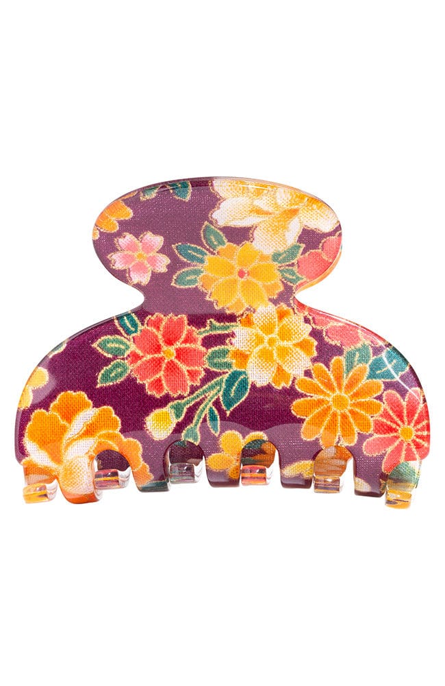 Small Purple Floral Claw Clip, front view, France Luxe Kyoto Collection