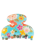 Small Aqua Blue Floral Claw Hair Clip, front view, France Luxe Kyoto Collection