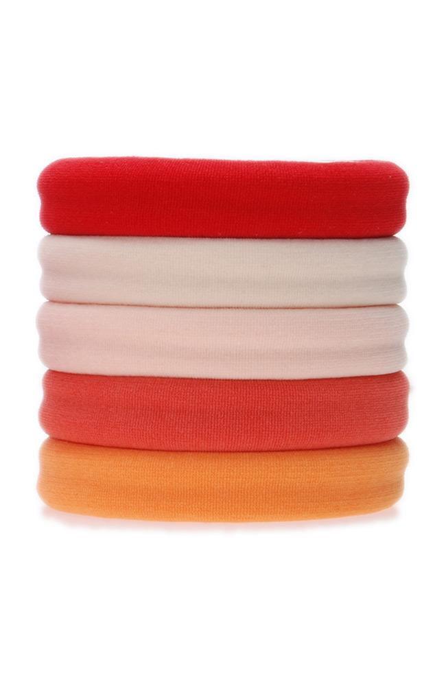 Thick workout hair ties, Colorful Sport Ponytail Pack by L. Erickson. Hair bands include: red, nude, coral, orange