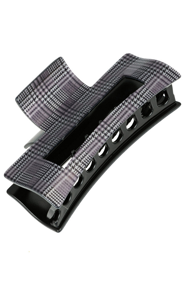 Large Cutout Rectangle Claw Clip - Plaid Black