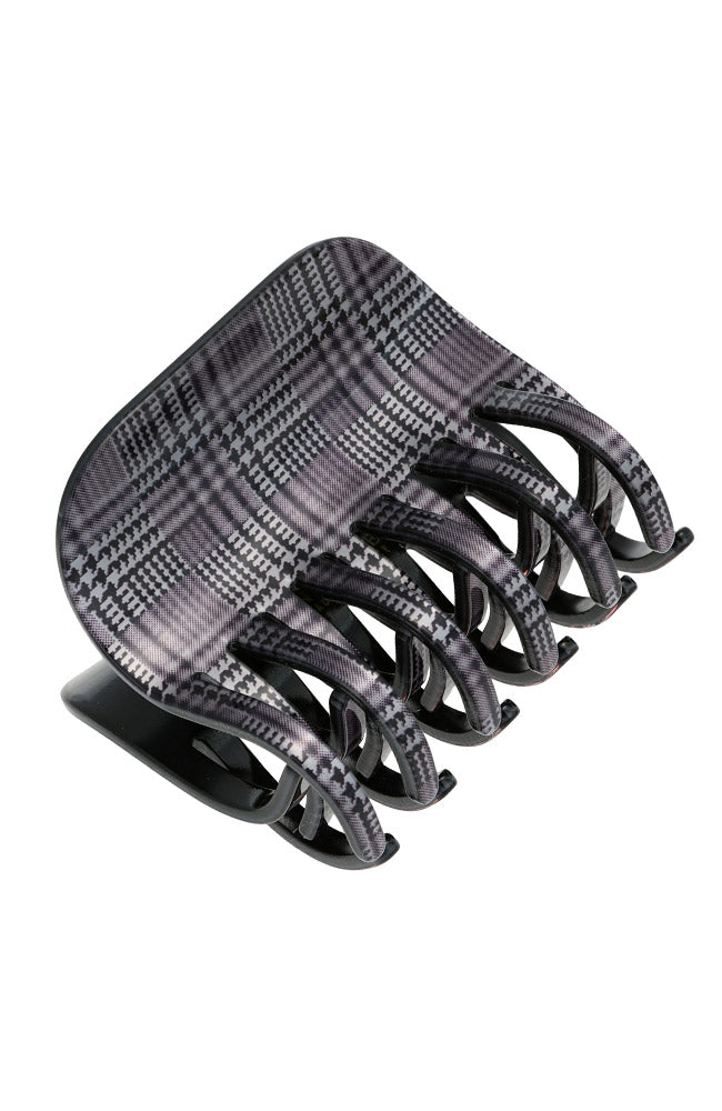 Large Double Tooth Claw Clip - Plaid Black