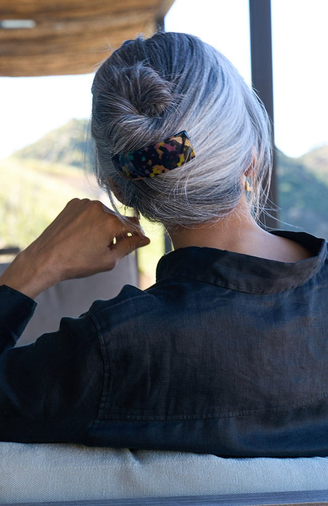 Colorful sophisticated large barrette for women, Rainbow Tokyo Rectangle Volume Barrette for thick hair by France Luxe