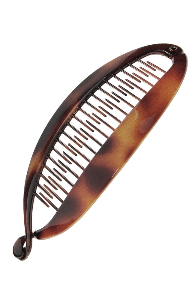 Large Banana Tortoise Hair Clip with an interlocking clasp for a cascading hair style. Luxurious French hair accessory by France Luxe