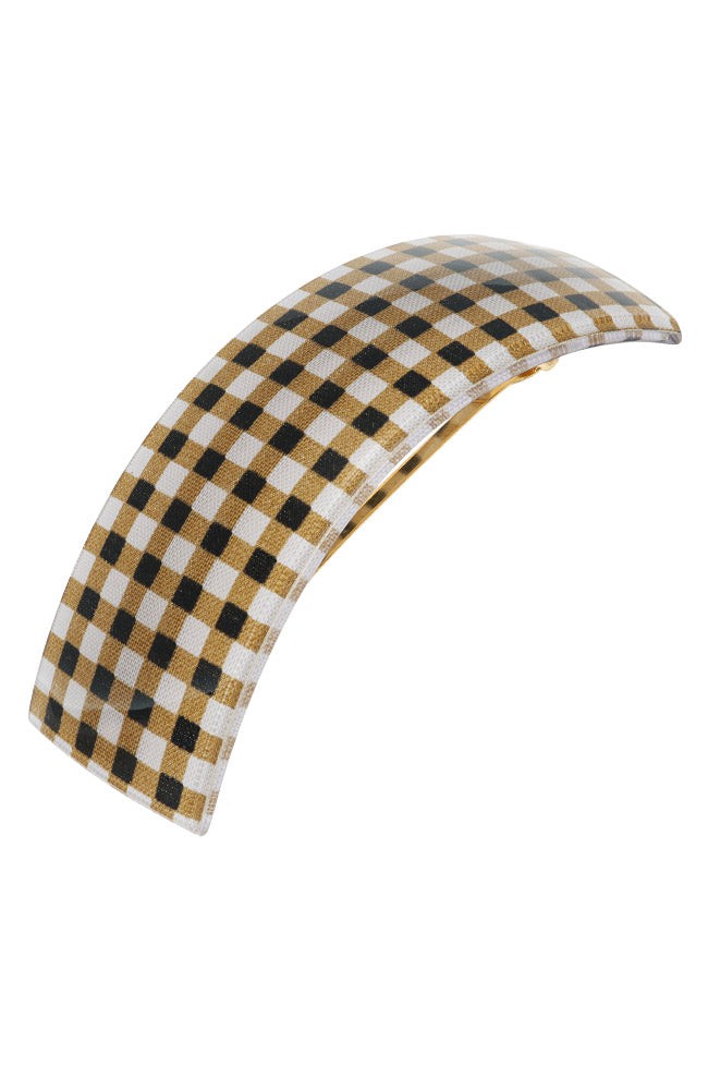 Brown plaid large barrette for thick hair, Whiskey Check Rectangle Volume Barrette by France Luxe