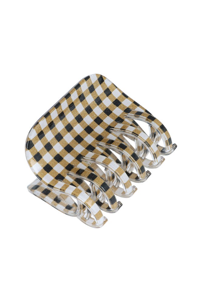 Large Double Tooth Claw Clip - Whiskey Check